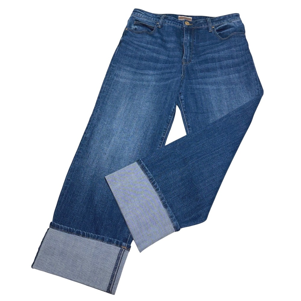 Kut from the Kloth Sienna High Rise Wide Leg Cuffed Jeans Dark Wash Size 10